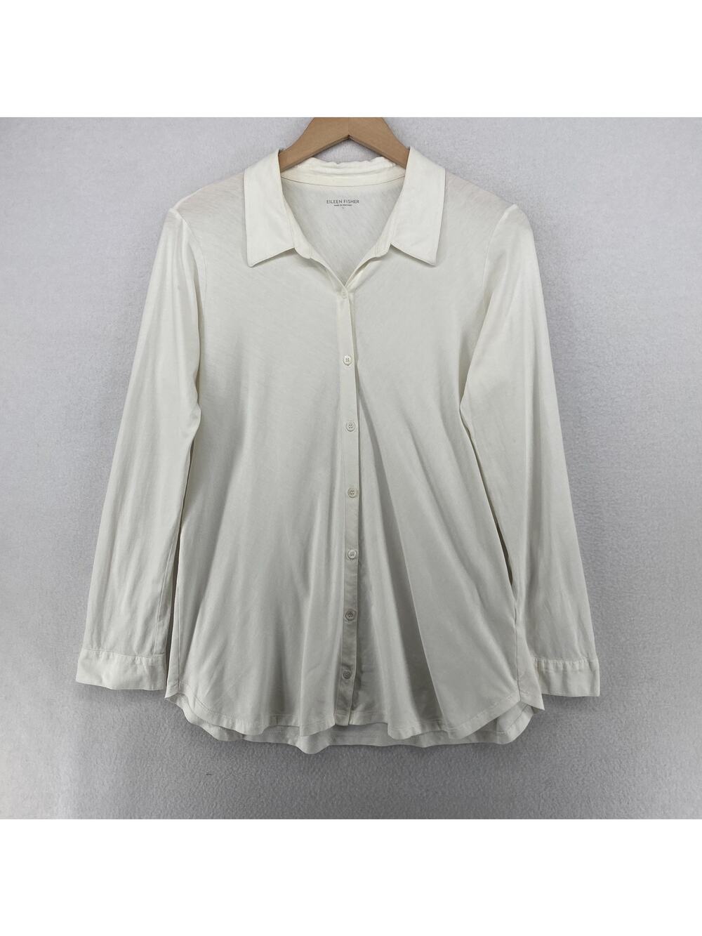 EILEEN FISHER Top L Bias Knit Jersey Organic Cotton Layering Shirt Off White